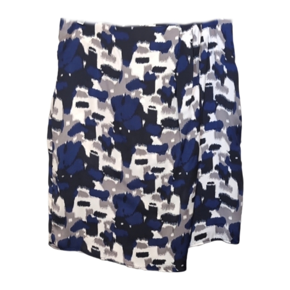 Melanie Lyne Patterned Wrap Pencil Skirt Womens Size Large Blue Black Pleated